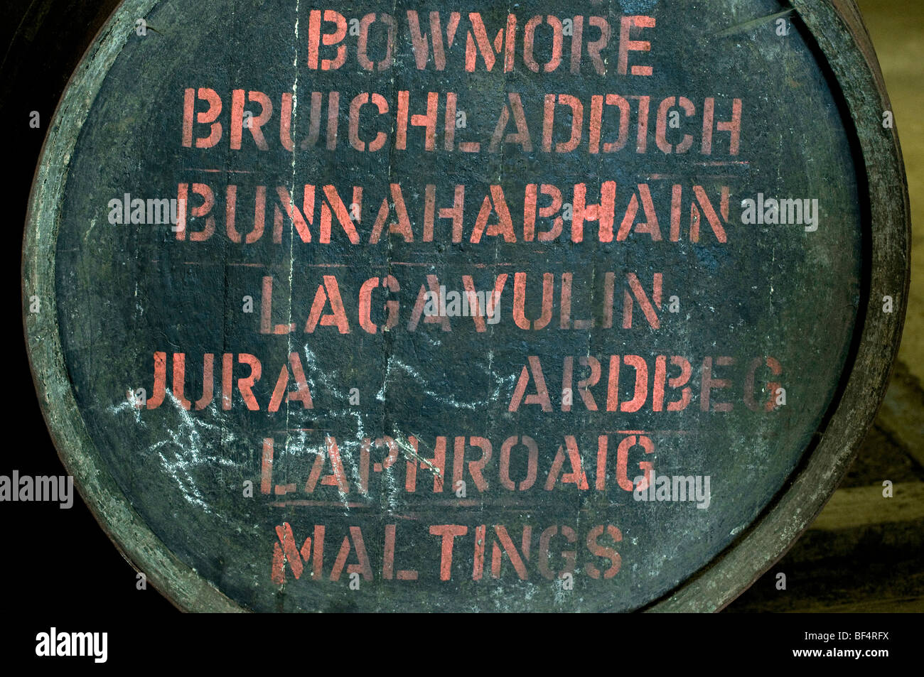 Whisky Fass, Isle of Islay, Schottland Stockfoto