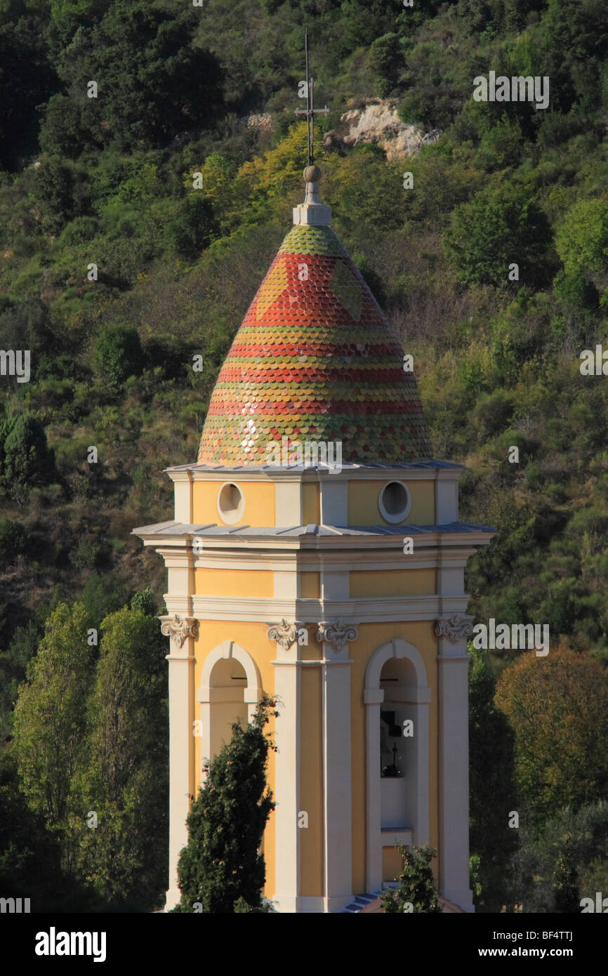 Kirche Turm Église Saint-Michel, La Turbie, Cote d ' Azur, Alpes Maritimes, Frankreich Stockfoto