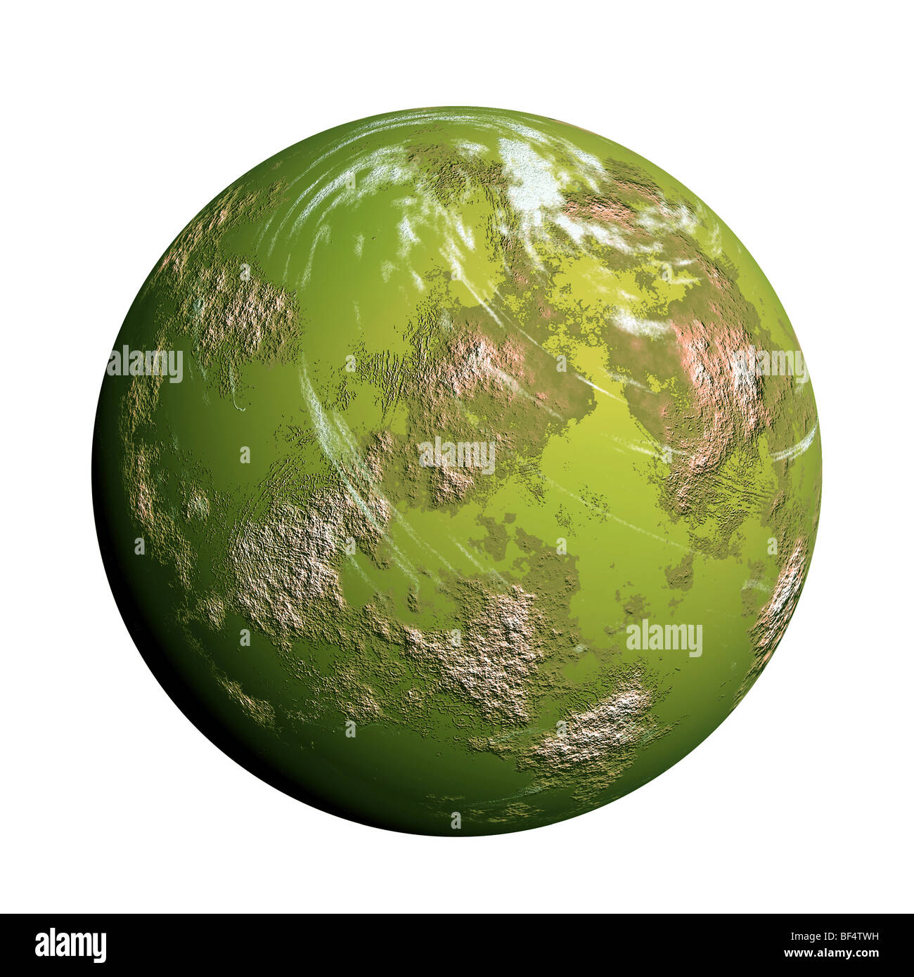 grüner Planet auf weißem Hintergrund Stockfoto