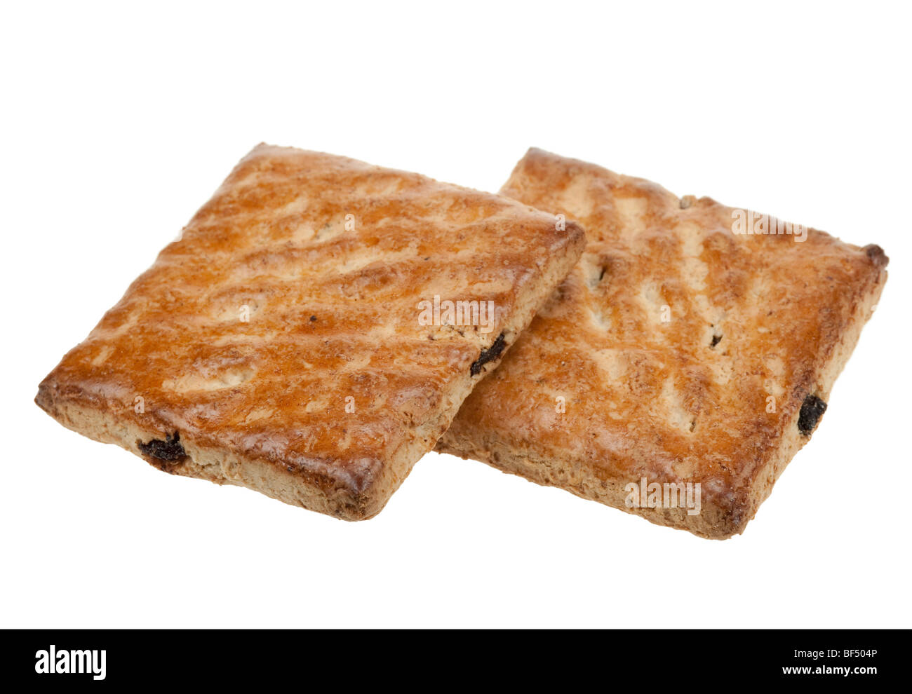 Vollkorn-Kekse mit Früchten isoliert auf weißem Hintergrund Stockfoto