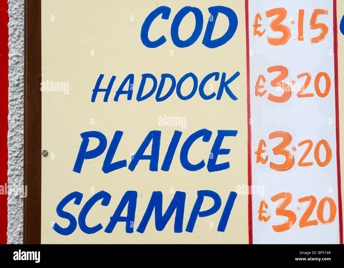 generische britischen Fish &amp; Chips Ladenschildern Stockfoto