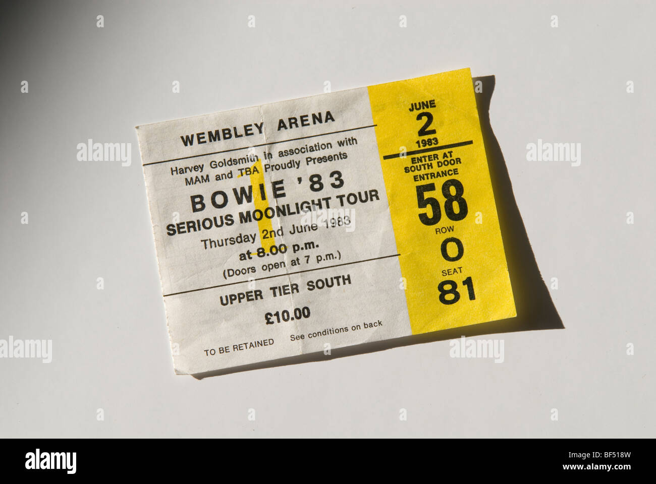 David Bowie-Konzert-Ticket von 1983 Stockfoto
