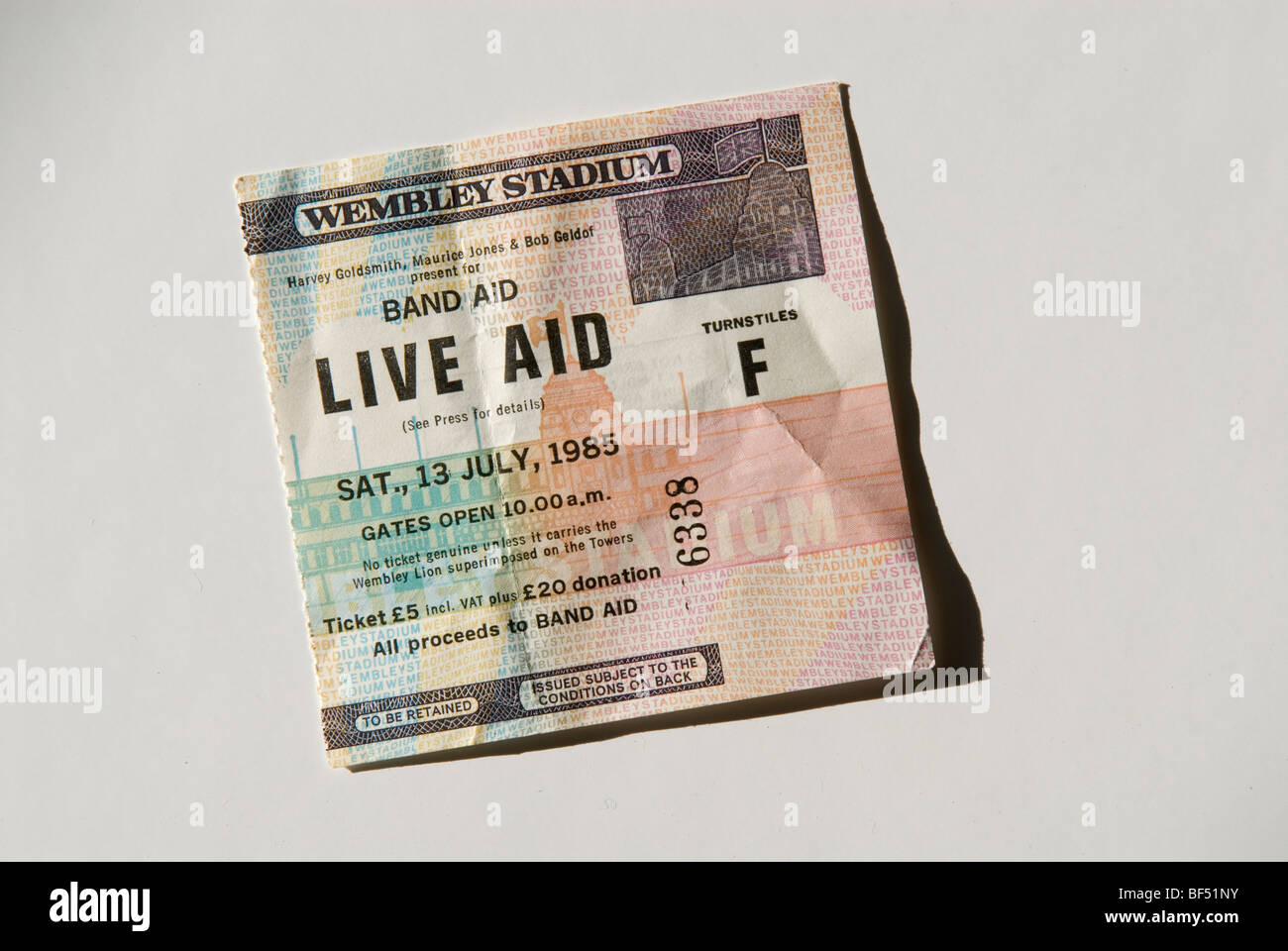 Live Hilfe-Ticket von 1985 Stockfoto