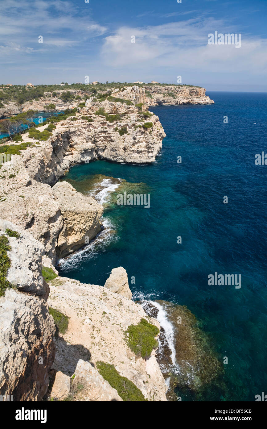 Klippen in der Nähe von Cala s'Almonia Bay, Mallorca, Mallorca, Balearen, Mittelmeer, Spanien, Europa Stockfoto