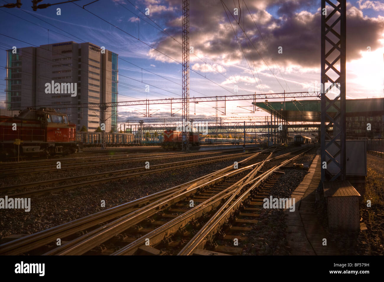 Eisenbahn Station Sonnenuntergang Stockfoto