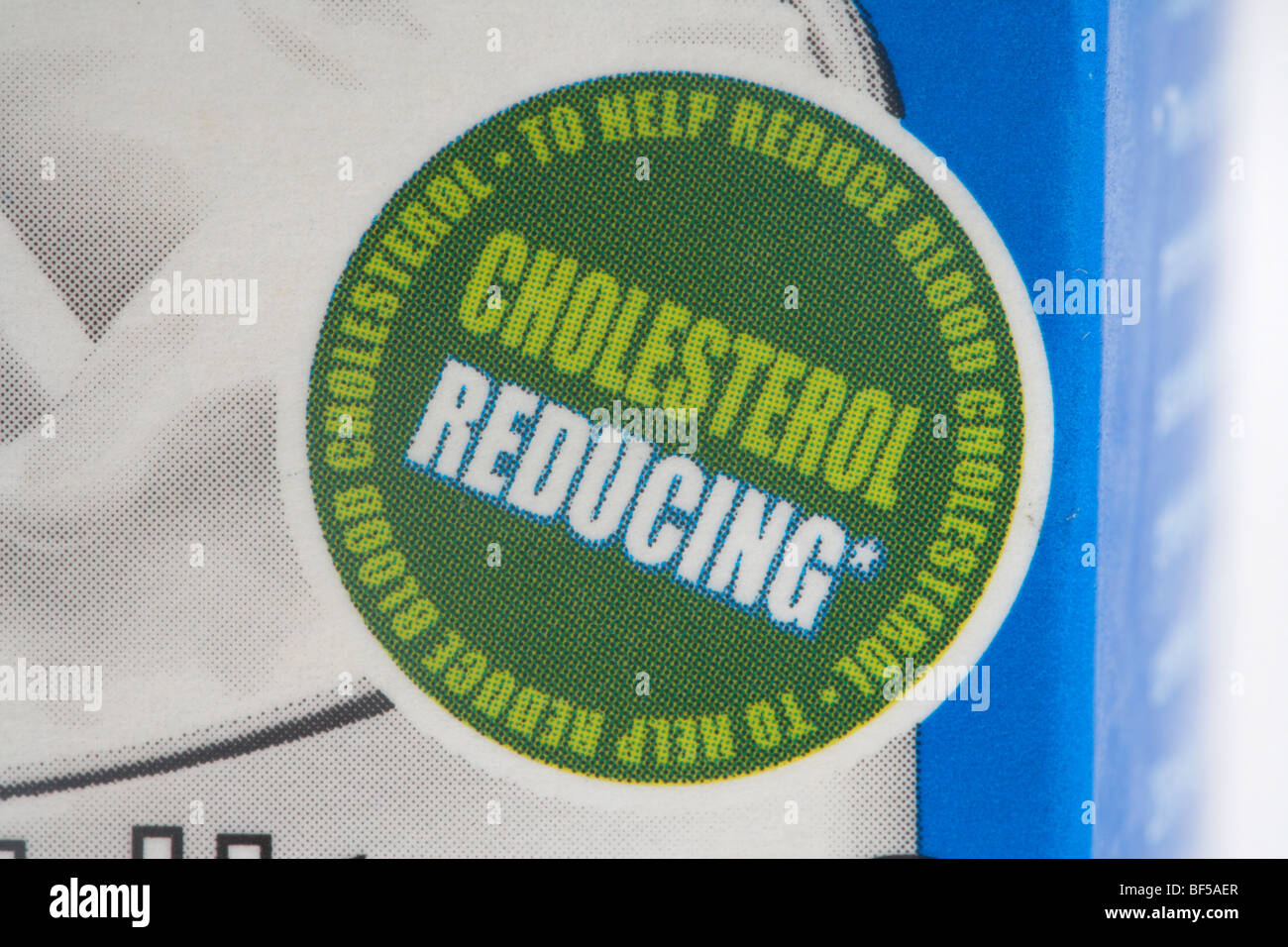 cholesterinsenkenden Lebensmittel-Etikett auf einem Karton von Sojamilch im Vereinigten Königreich Stockfoto