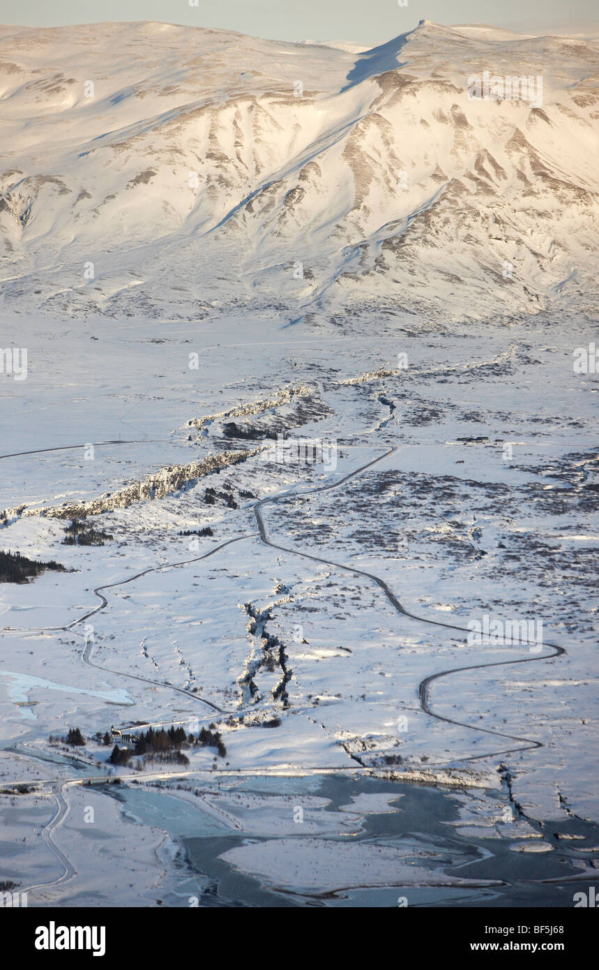 Mid-Atlantic Ridge Bruchlinie, Winter, Nationalpark Thingvellir, Island Stockfoto