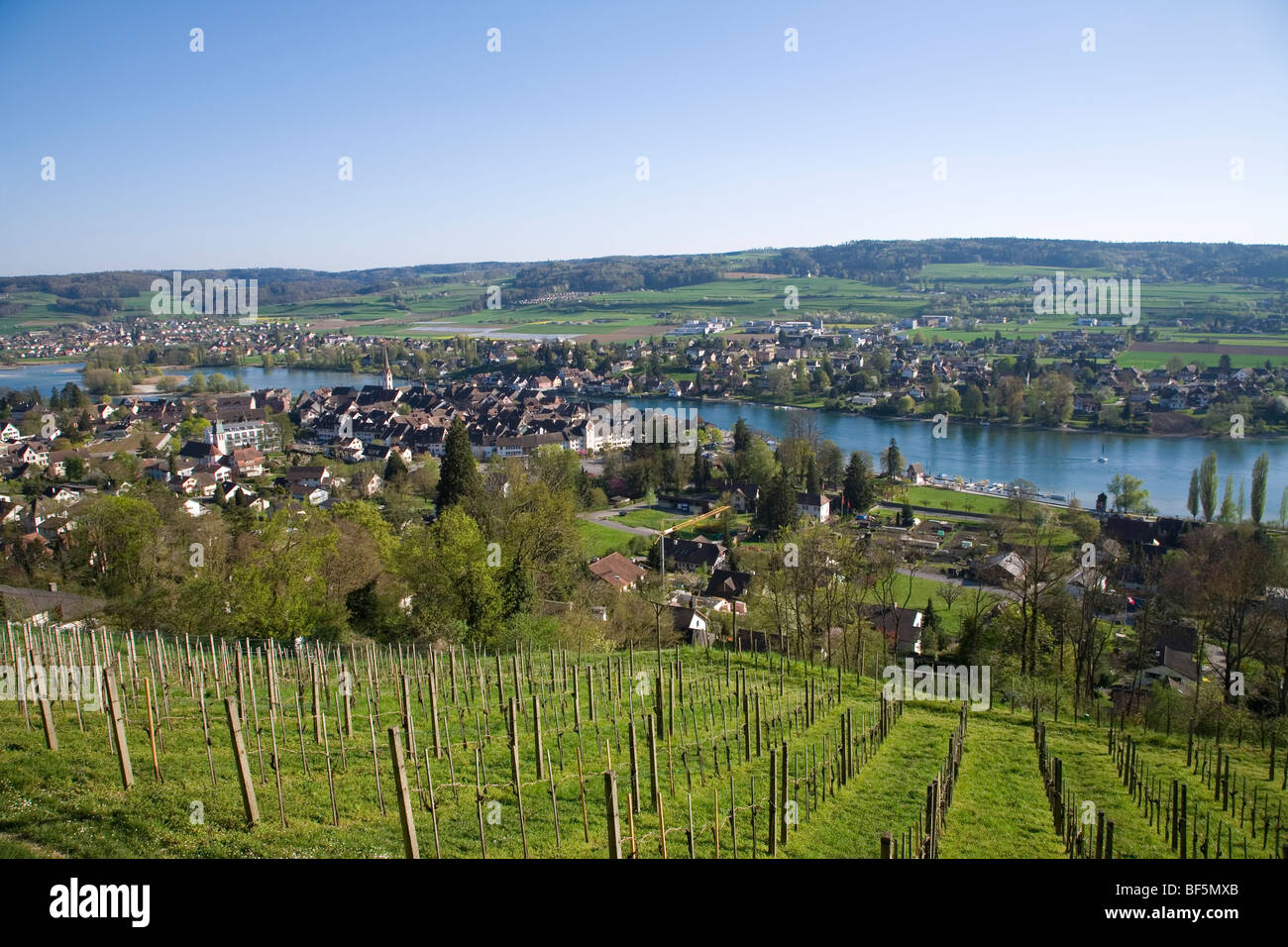 Blick von der Burg Hohenklingen, Stein bin Rhein, Kanton Schaffhausen, Bodensee, Schweiz Stockfoto