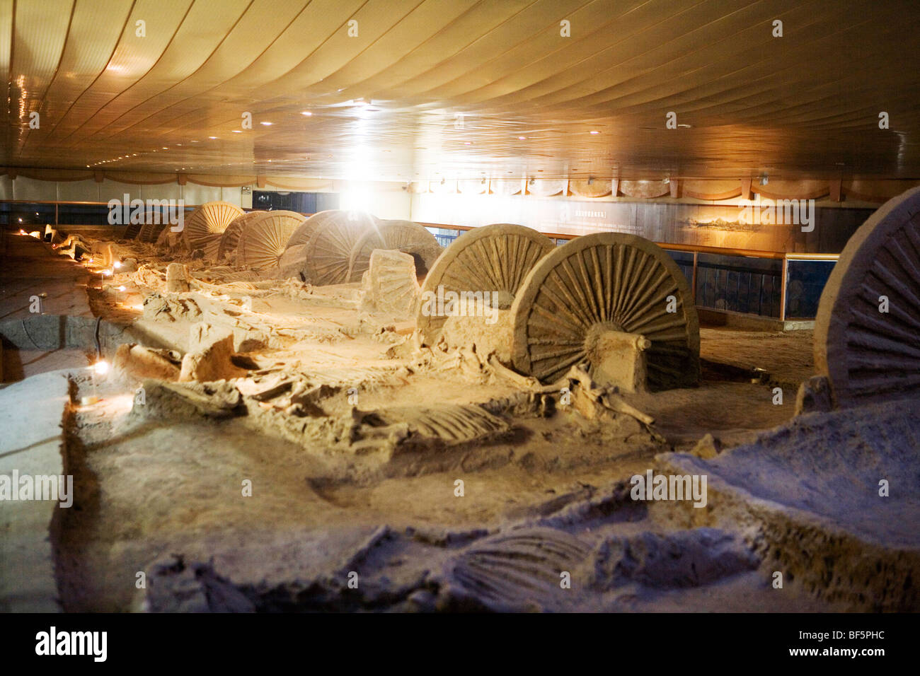 Alten Pferd und Wagen Beerdigung Grube, Linzi Museum der antiken Streitwagen, Zibo City, Shandong, China Stockfoto