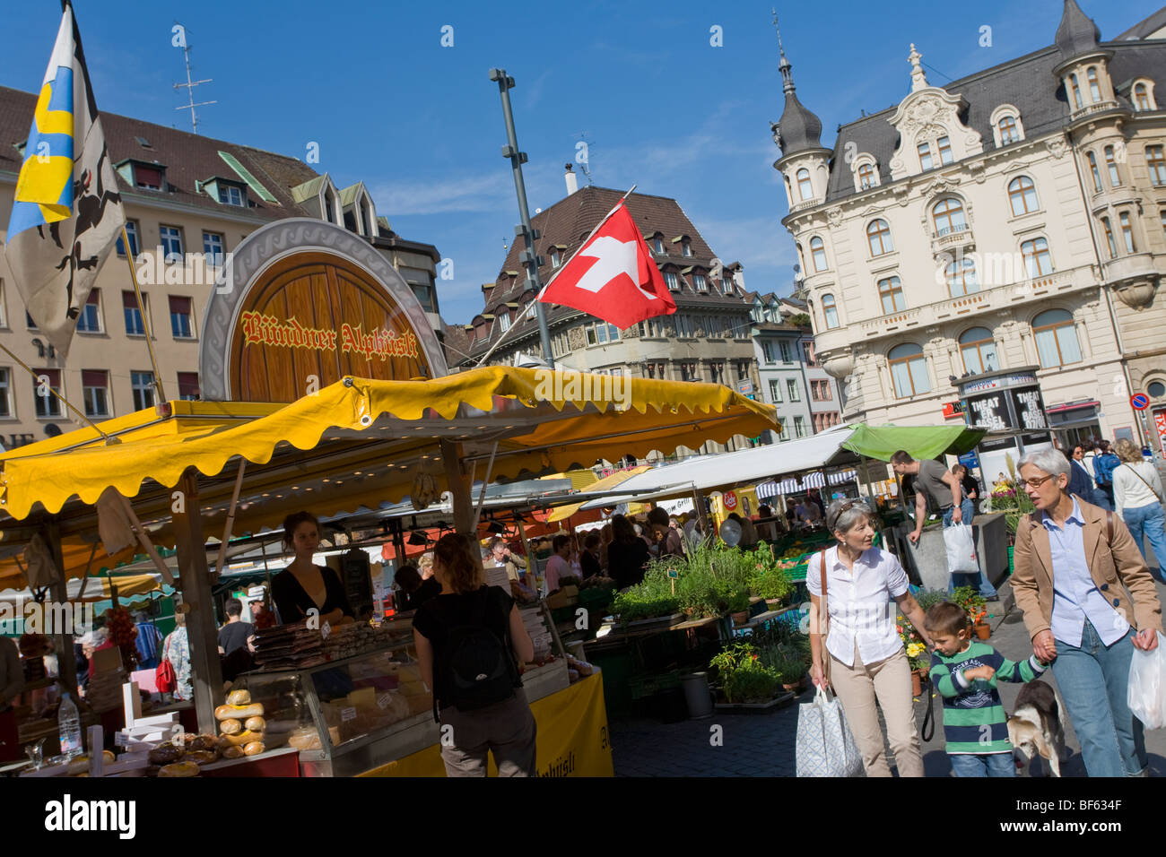 Stände, Market Place, Basel, Basel, Schweiz Stockfoto