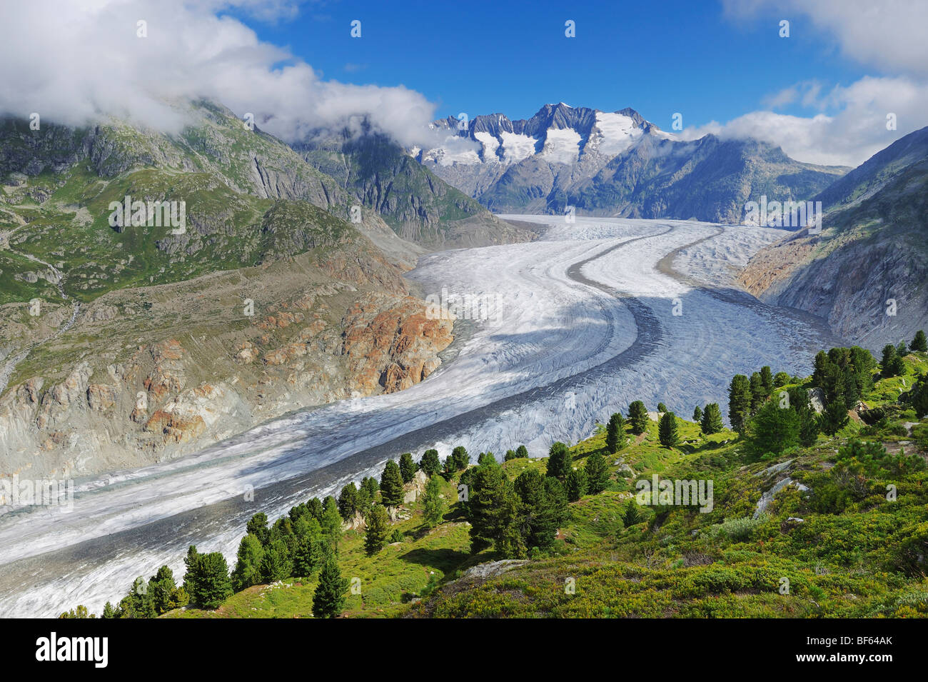 Aletschgletscher, UNESCO-Welterbe Jungfrau-Aletsch-Bietschhorn, Goms, Wallis, Schweiz, Europa vor Ort Stockfoto