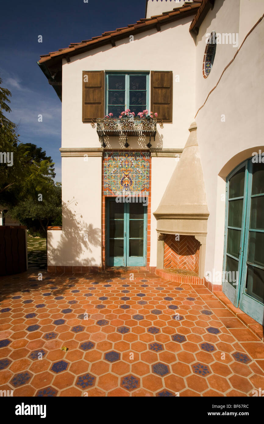 Die Adamson Haus - historische Malibu home Über dekorative Fliesen als charakteristisch für Spanish Colonial Revival Architektur ist. Malibu, Kalifornien, Vereinigte Staaten von Amerika Stockfoto