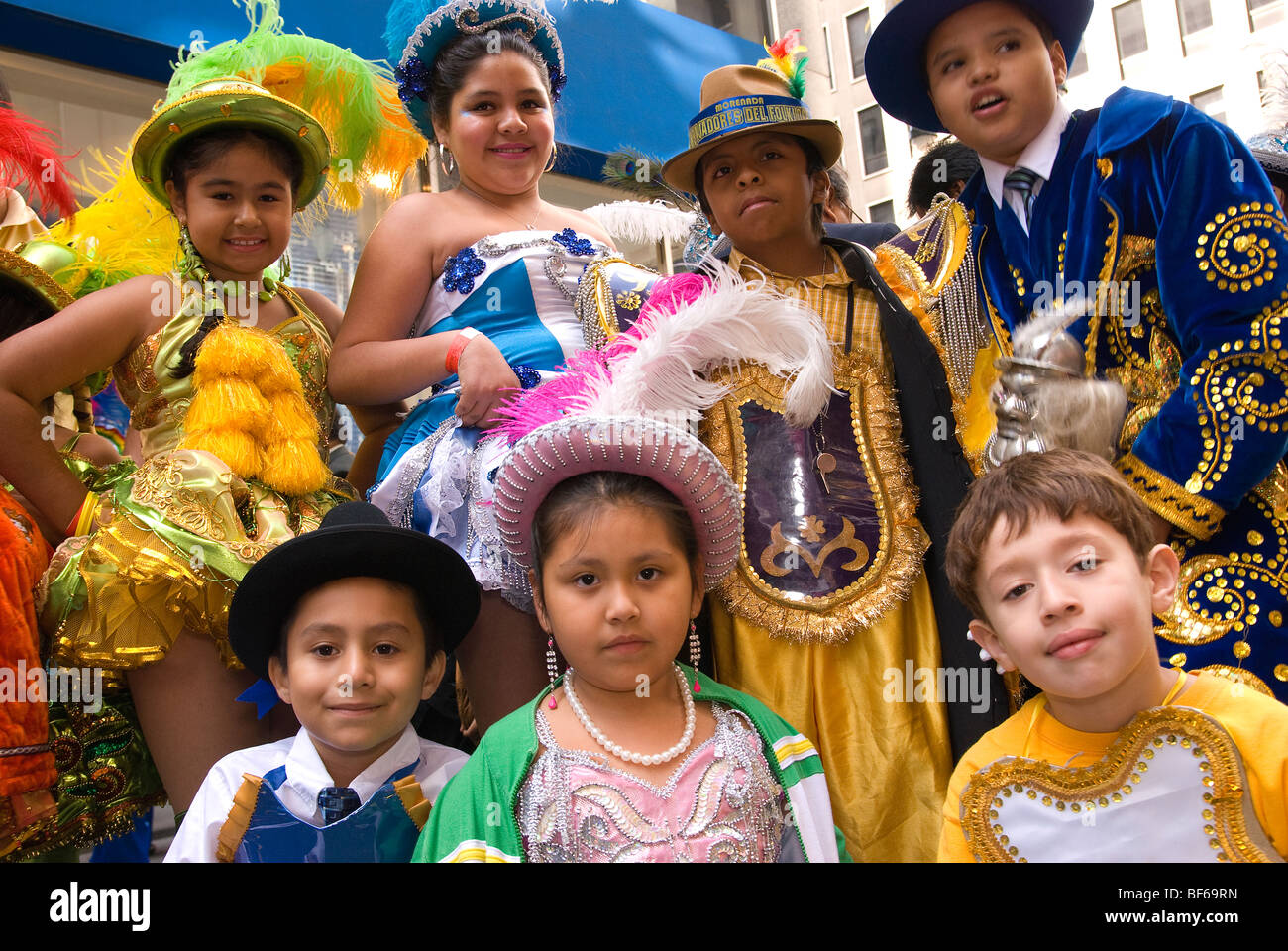 Bolivianischen Trachten, jährliche Hispanic Tagesparade auf 5th Avenue, New York City, das Hispanic Erbe Stockfoto
