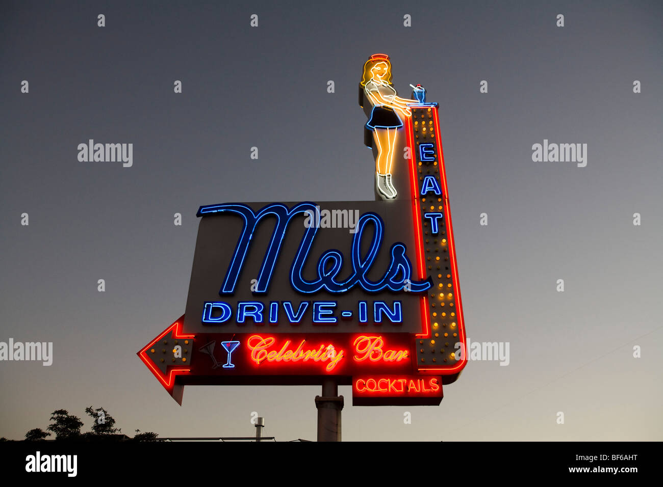 Mel es Drive-In Leuchtreklame, Hollywood, Los Angeles County, Kalifornien, Vereinigte Staaten von Amerika Stockfoto