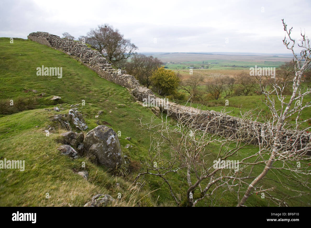 Hadrian Wand Northumberland England uk. Küste zu Küste zu Fuß. die Wand was117 Kilometer lang. Lage Wand Town Craggs. Stockfoto