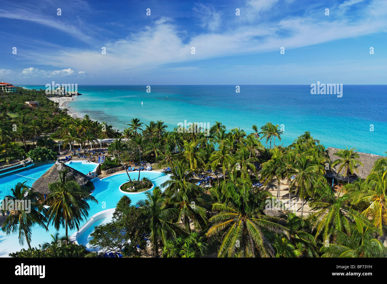 Blick auf Schwimmbad und Atlantik, Hotel Melia Varadero, Varadero, Matanzas, Kuba, Westindische Inseln Stockfoto