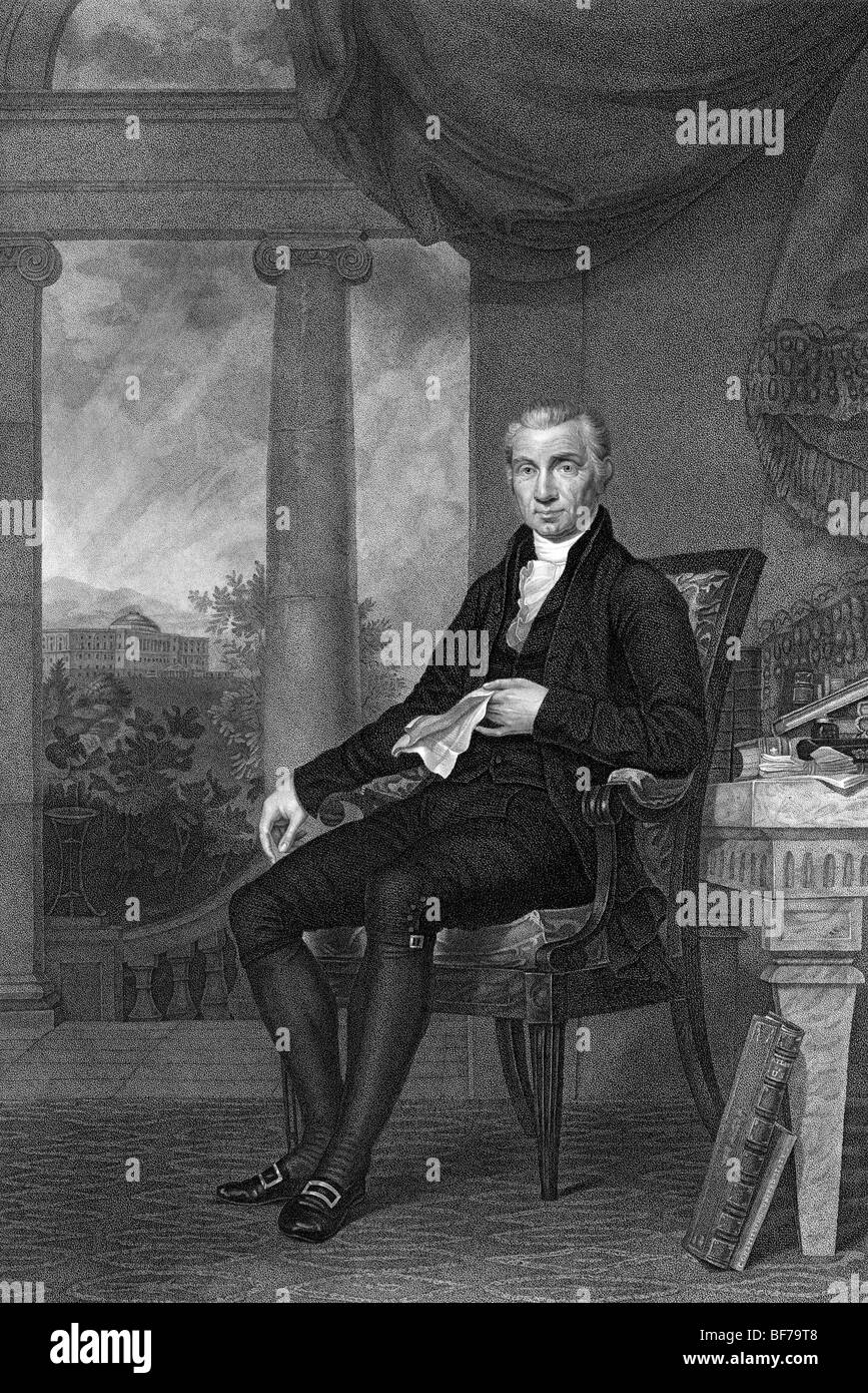 Portrait-Gravur ca. 1817 von James Monroe (1758-1831) - der fünfte Präsident der USA (1817-1825). Stockfoto