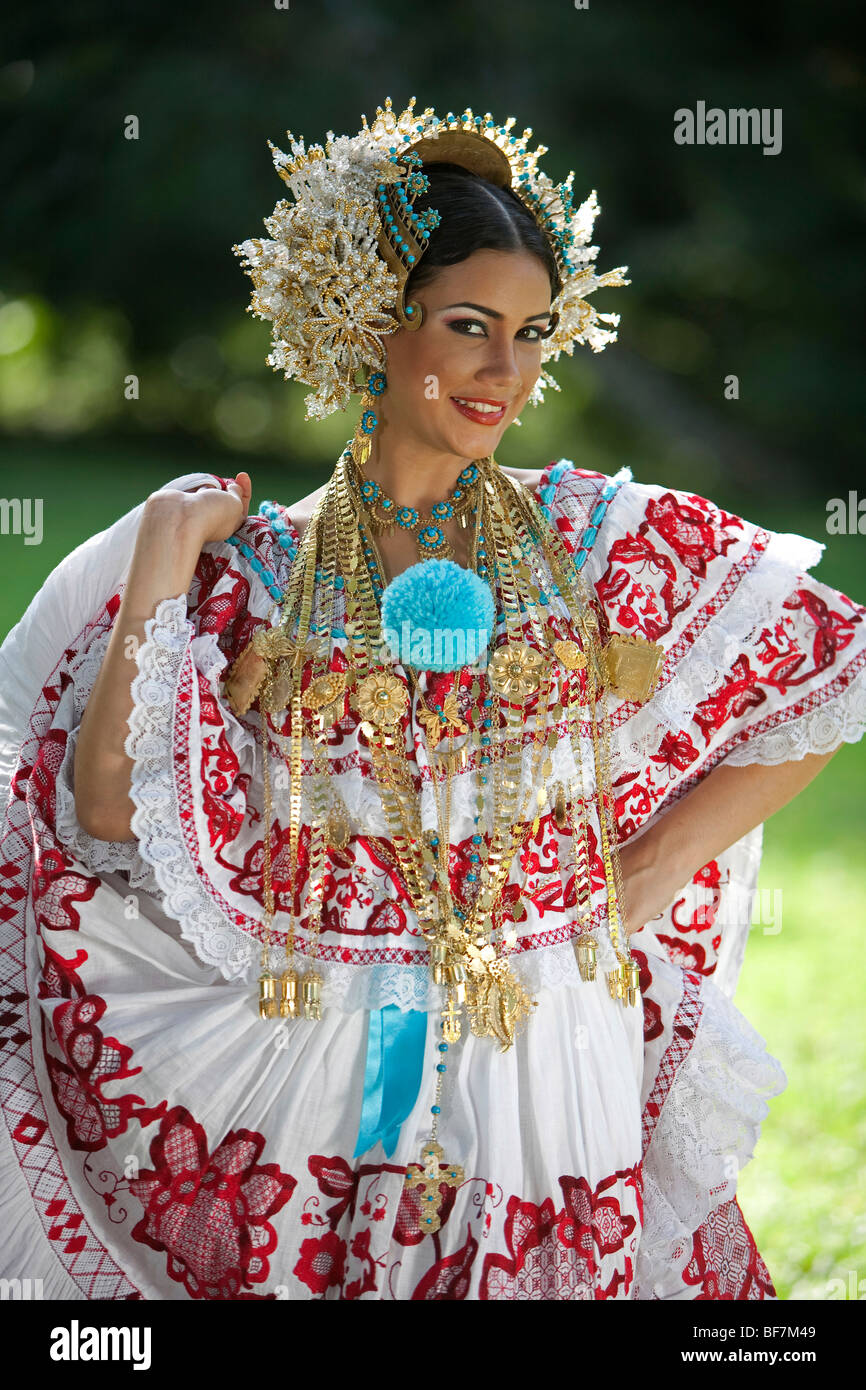 Das Pollera, Panama typische Dress. Pollera, traje Tipico de Panama. Stockfoto