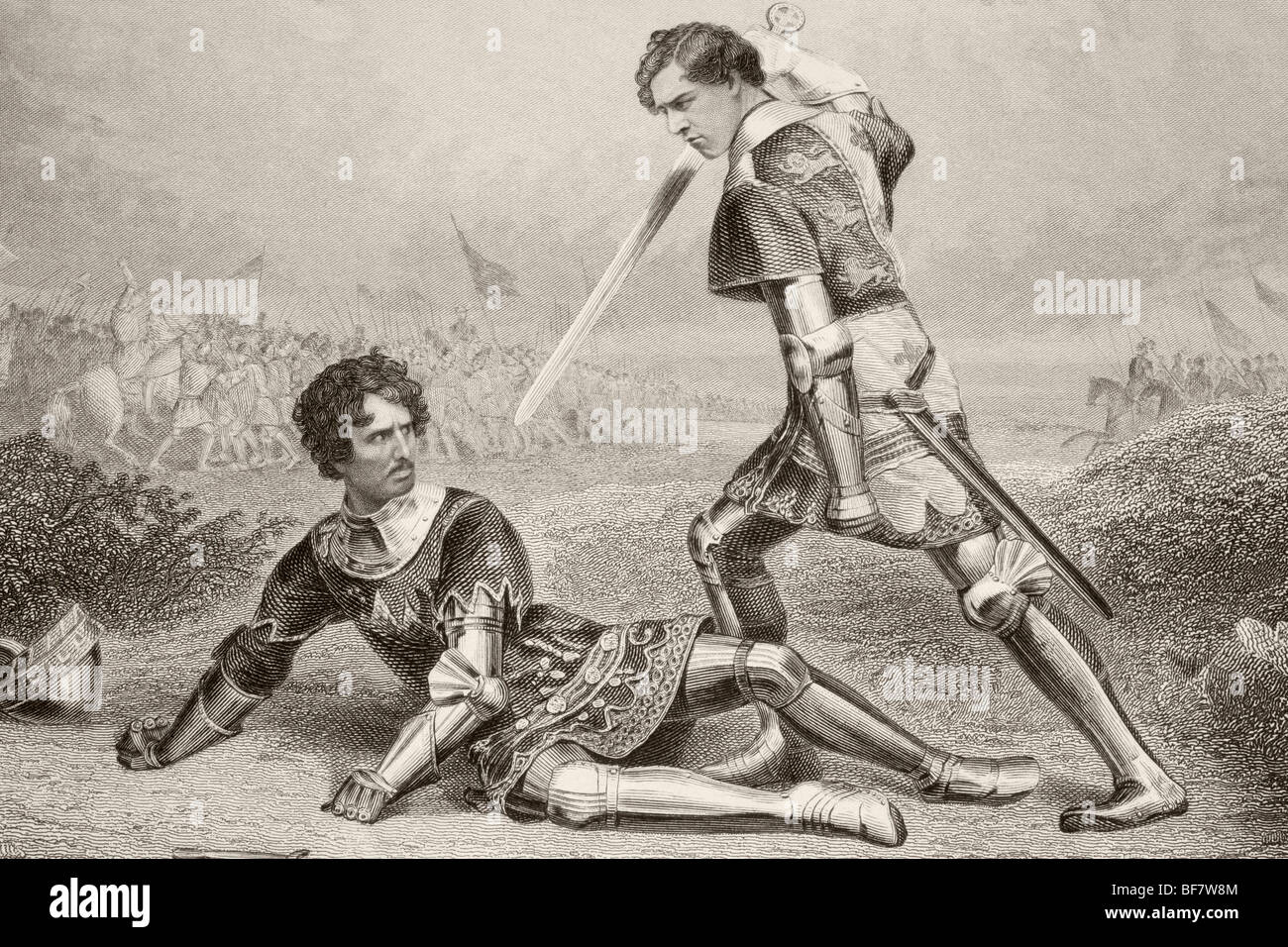 Neunzehnten Jahrhunderts Schauspieler H. Marston in der Rolle der Hotspur und F. Robinson als Prinz Heinrich in dem Stück Heinrich IV. von Shakespeare Stockfoto