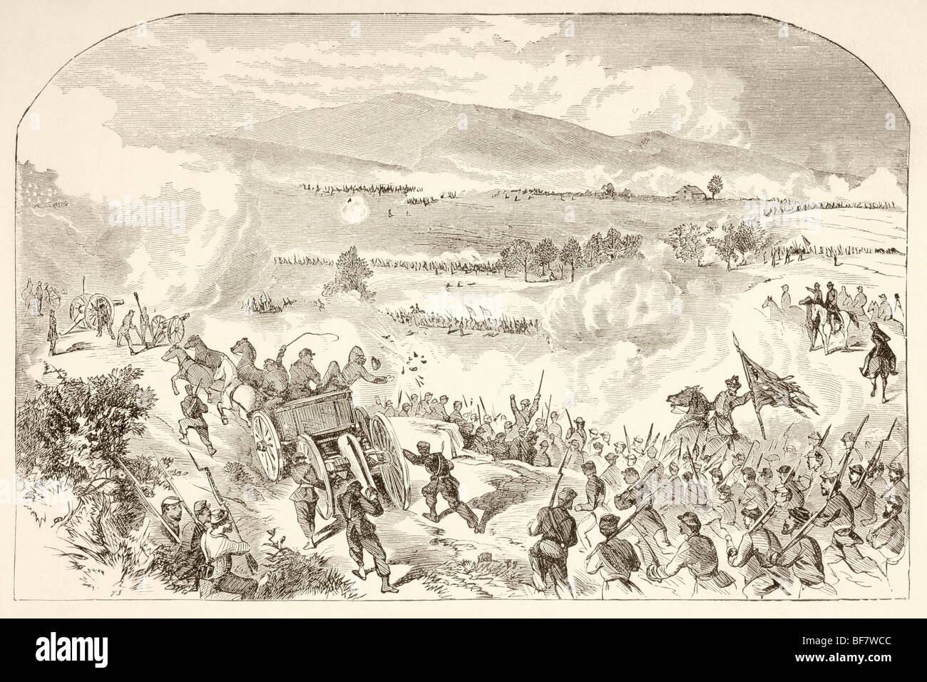 Die Schlacht von Malvern Hill, auch bekannt als die Schlacht von Poindexter Farm während des amerikanischen Bürgerkriegs. Stockfoto