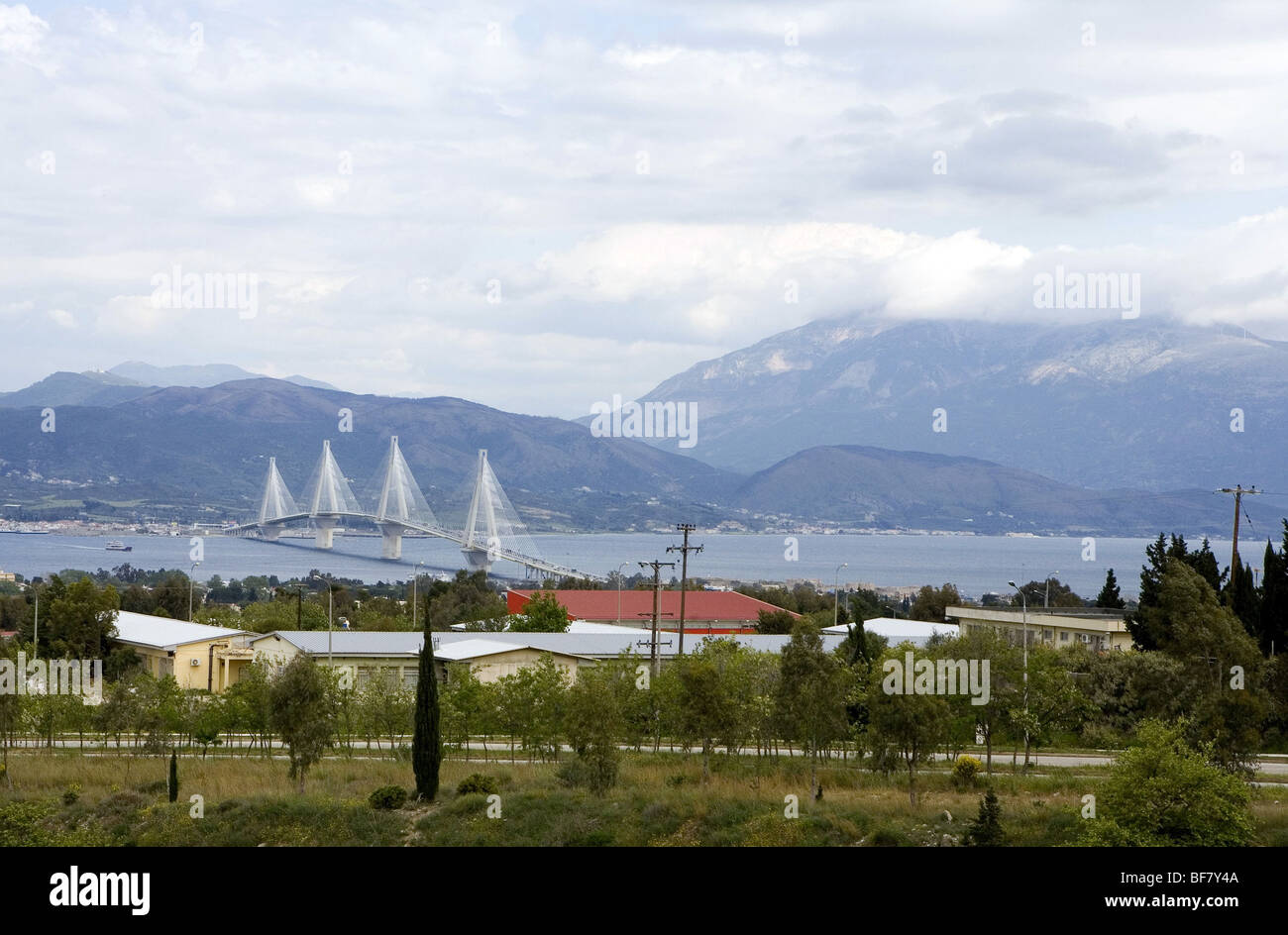 Griechenland, Antirrio: Rio-Antirrio Brücke oder Charilaos Trikoupis-Brücke Stockfoto