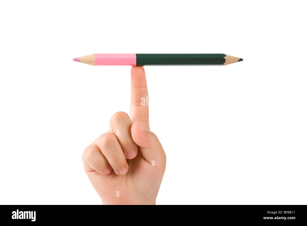 Zwei Farbe Bleistift und Hand, Konzept der balance Stockfoto