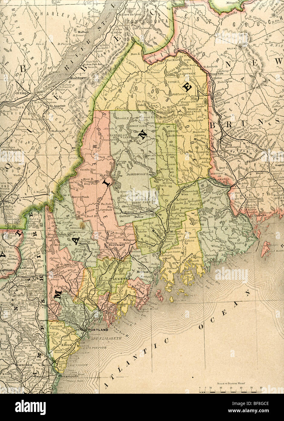 Original alte Karte von Maine aus 1884 Geographie Lehrbuch Stockfoto