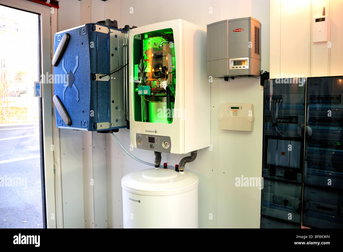 Home improvements, Boiler, Be-Green Eco House, Detail, Heating Installation, Boiler, responsible business, ecological france house, energy efficient Stockfoto