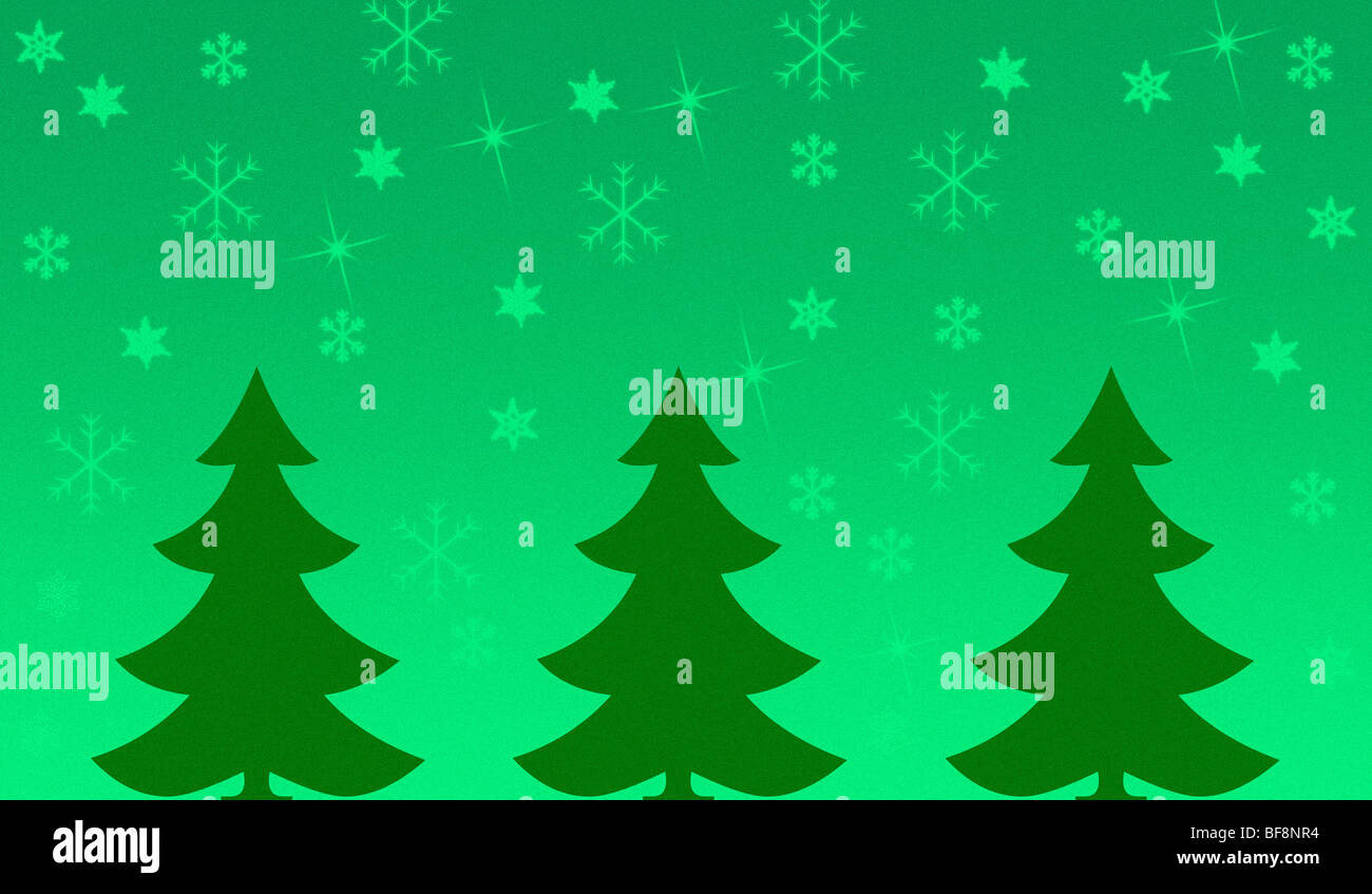 Drei grüne Weihnachtsbäume gegen grüne verschneiten Hintergrund. Verwendet werden, um grünen, umweltfreundlichen Weihnachten darzustellen Stockfoto