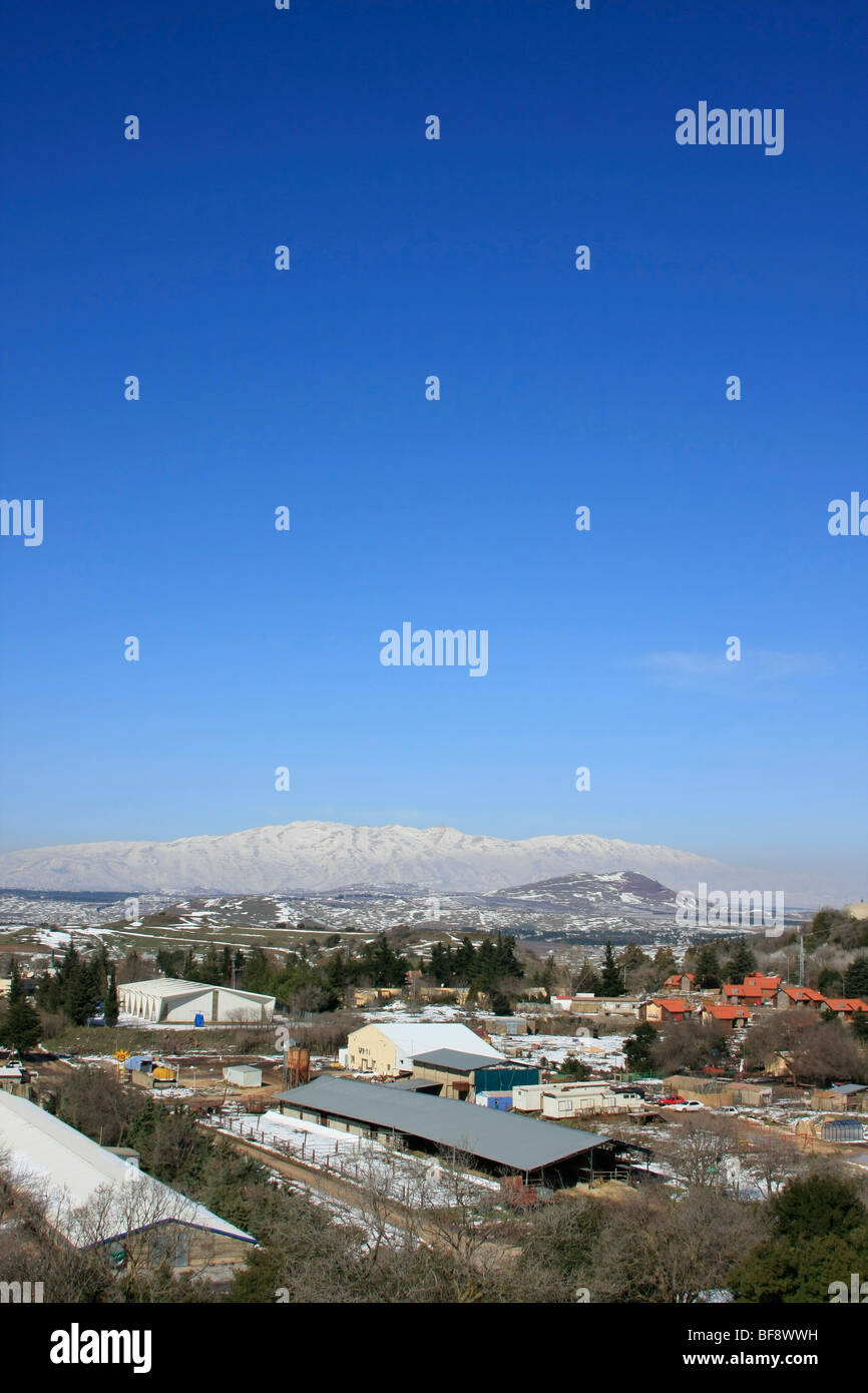 Golan-Höhen, Kibbutz Marom Golan am Fuße des Mount Bental Stockfoto