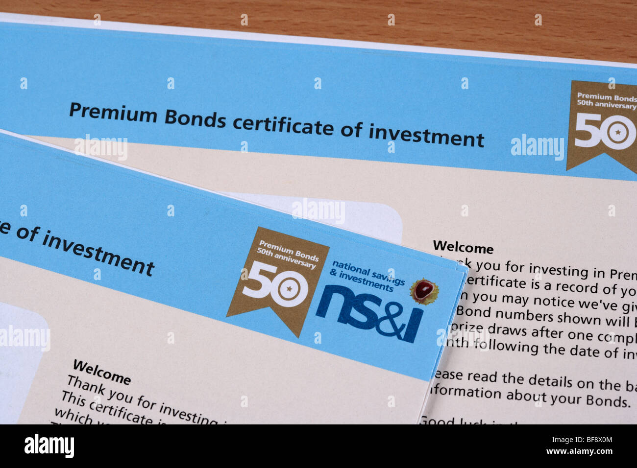 Premium-Bond-Zertifikate Stockfoto