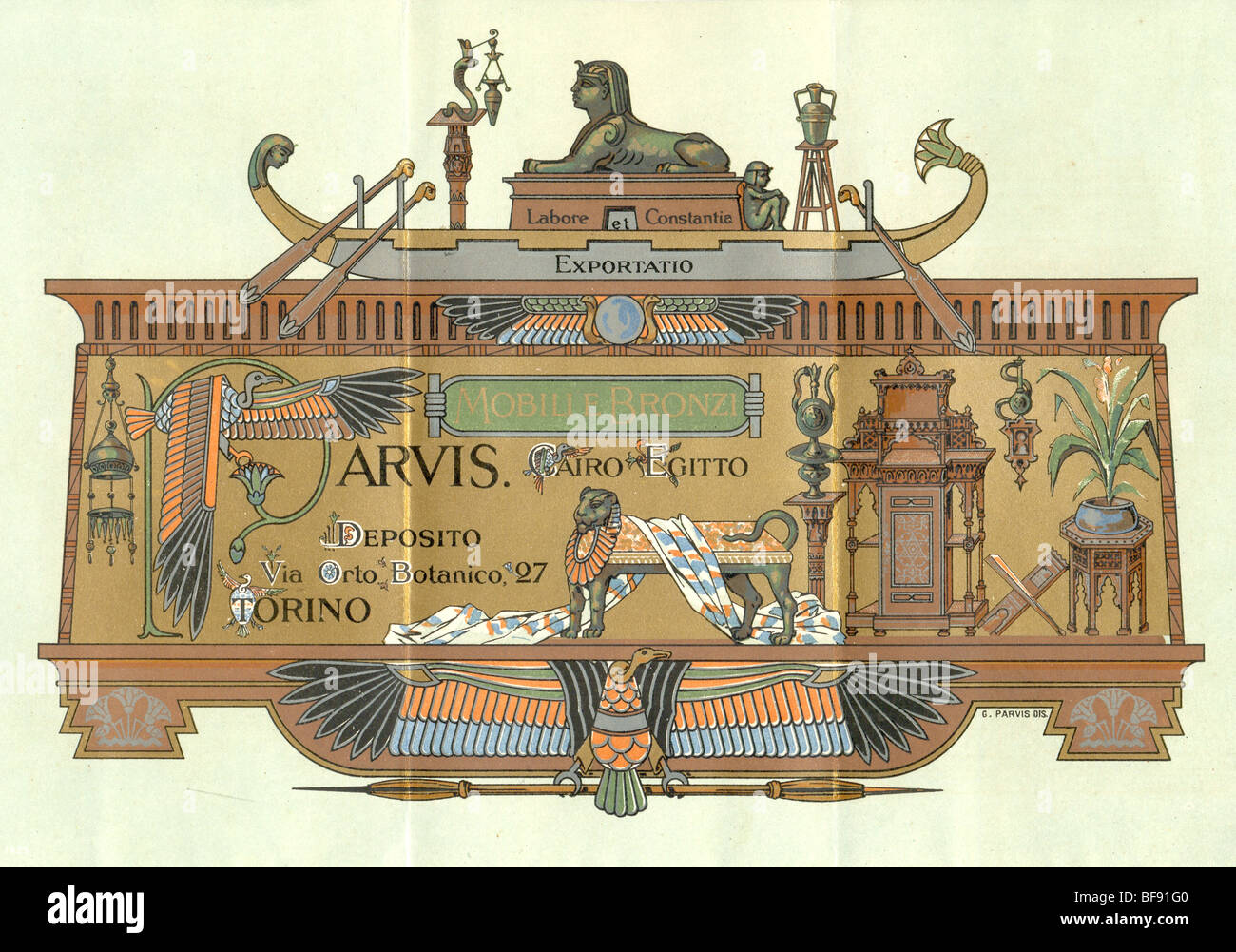 Werbeblatt für Shop Verkauf künstlerische Möbel und Bronzen Oriental Style finden Sie unter BF91NT für außen-Merkblatt Stockfoto