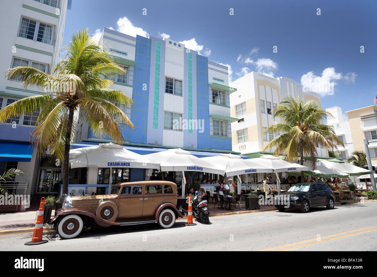 Art déco-Gebäude am Ocean Drive, Miami Beach, South Beach, Florida, USA. Stockfoto