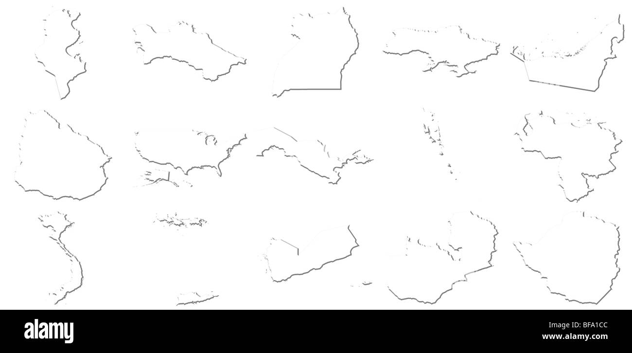 Tunesien-Simbabwe 3D White Karten Stockfoto