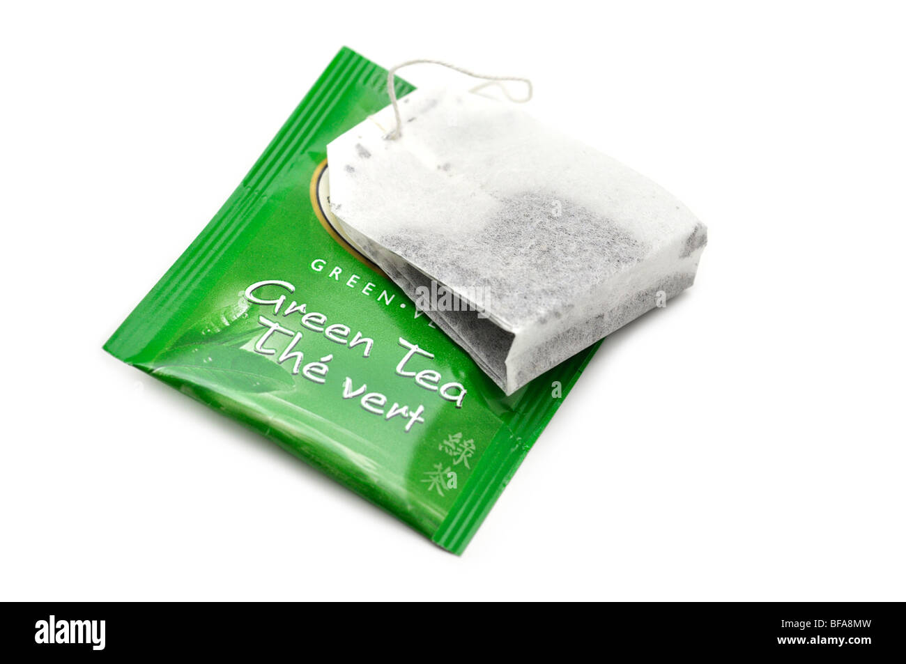 Teebeutel - grüner Tee Stockfoto