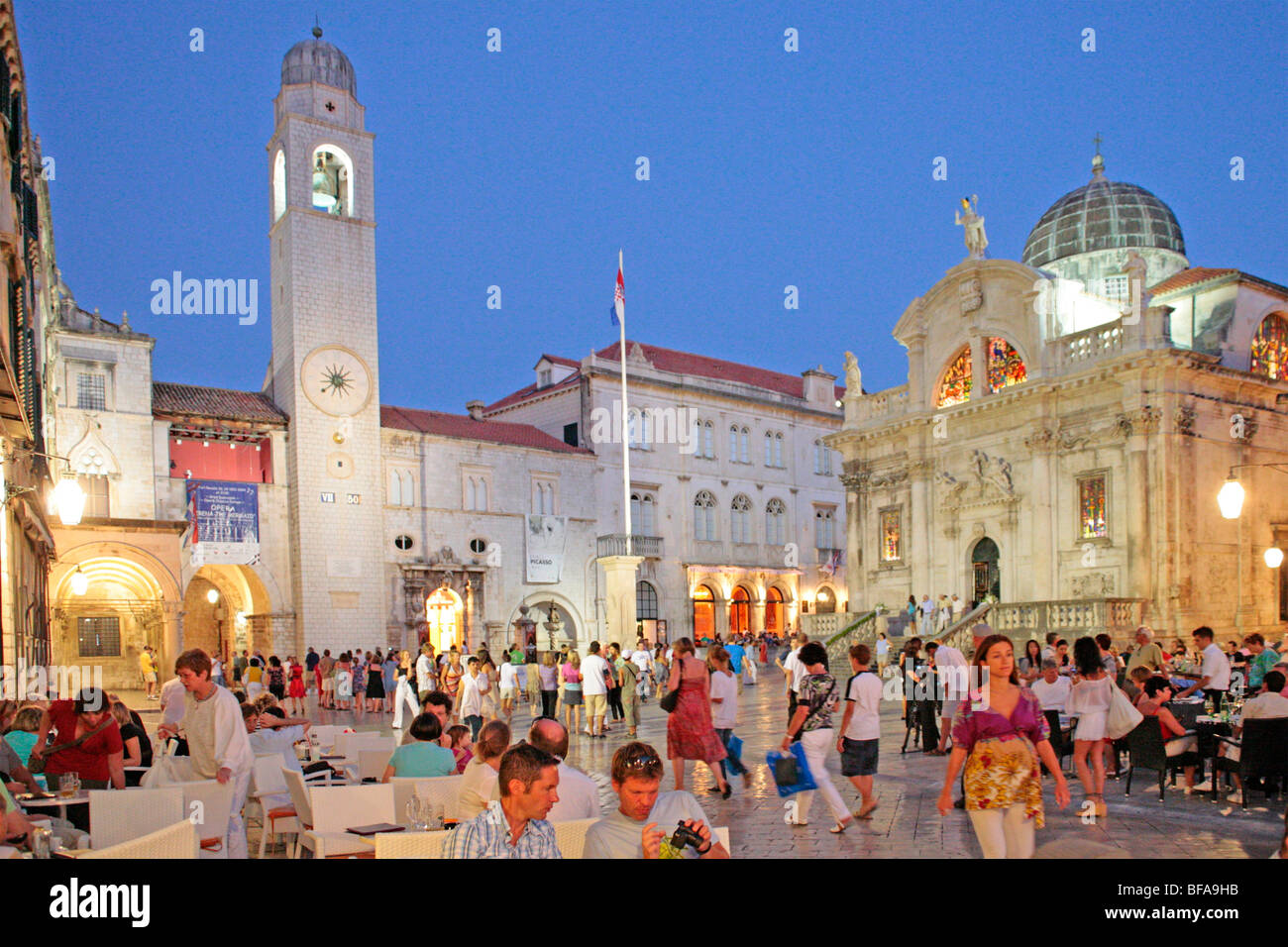 Abend Foto, Luza-Platz, Altstadt von Dubrovnik, Süd-Dalmatien, Kroatien Stockfoto