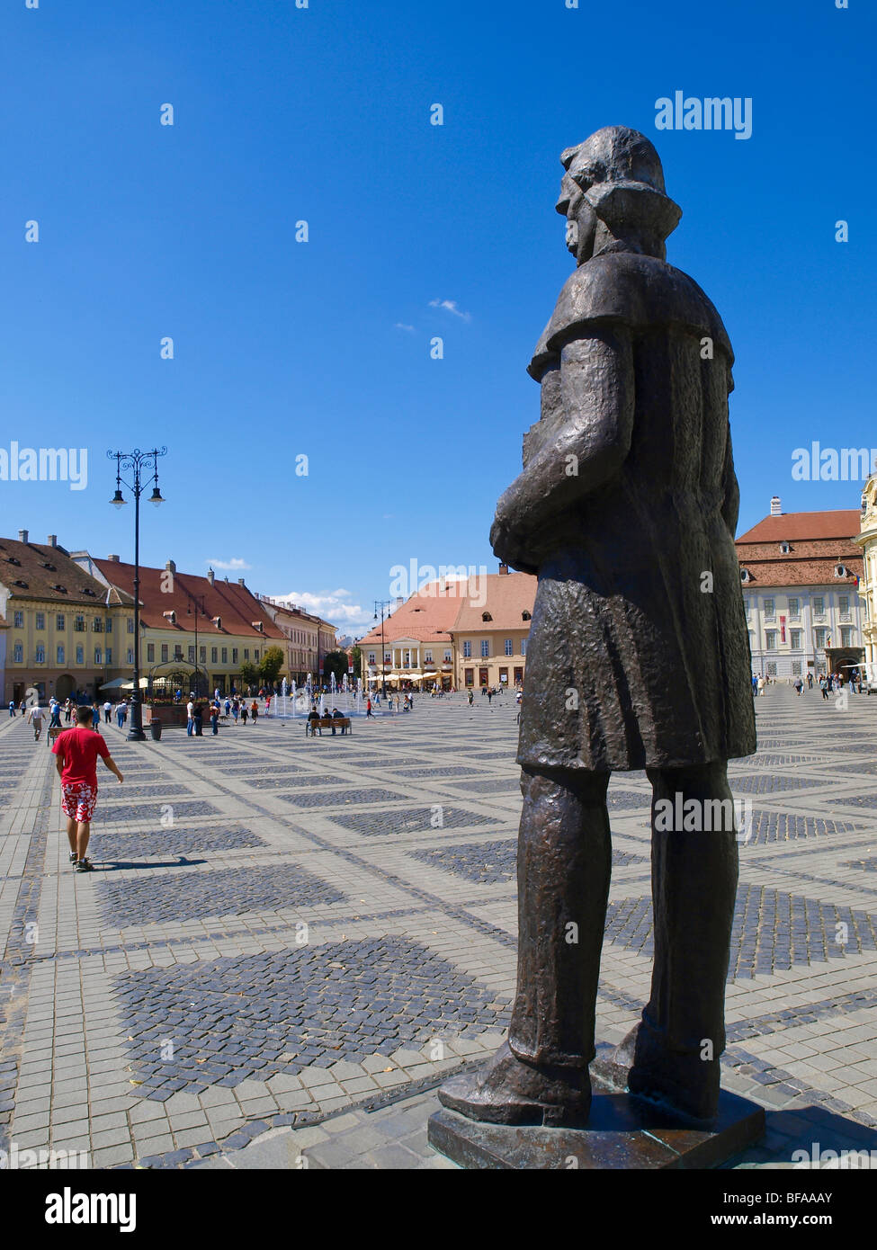 Sibiu, Stadtzentrum, Statue Gheorghe Lazar Stockfoto