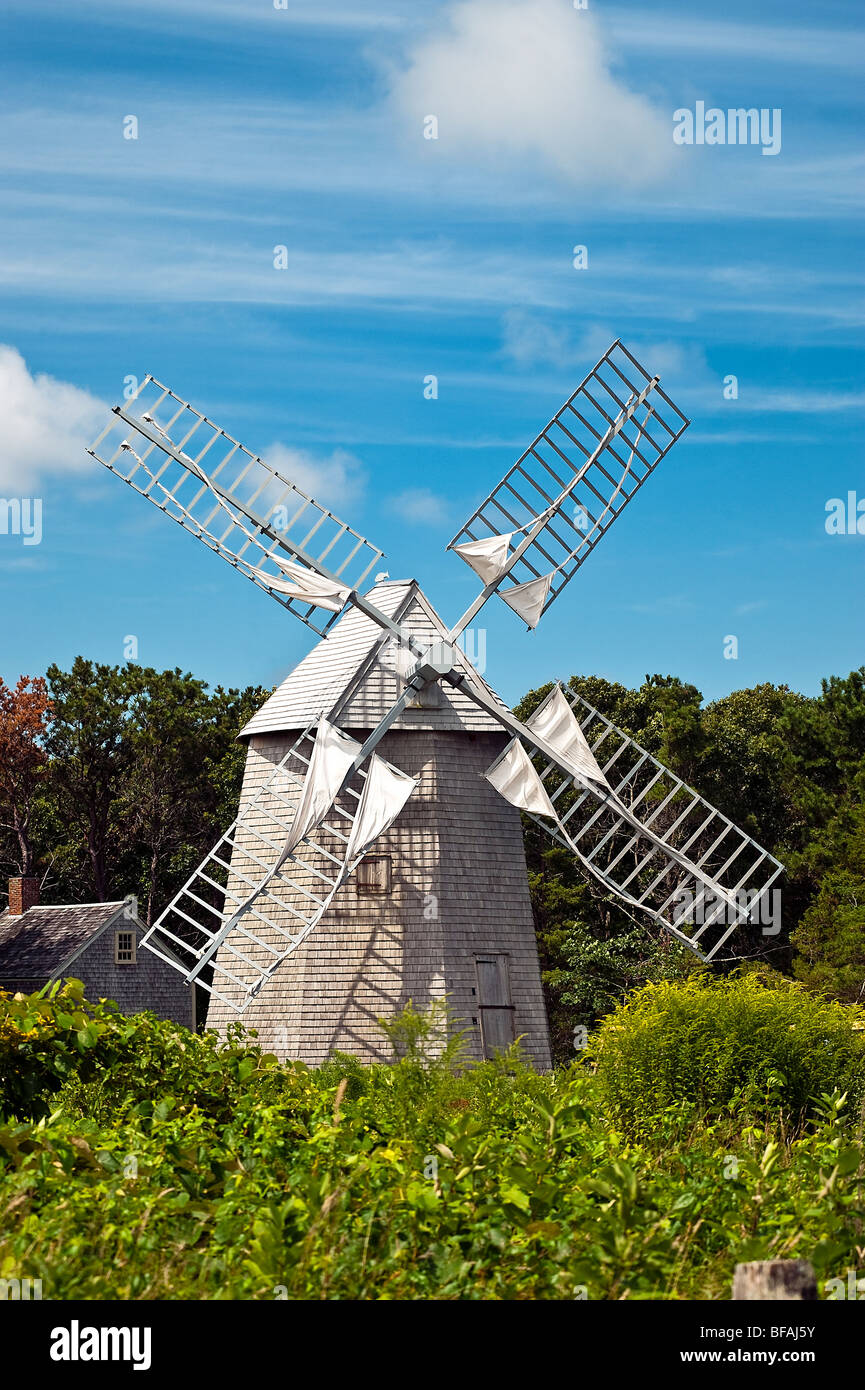 Alten Higgin Farm Windmühle am Drummer Boy Park und Museum, Brewster, Cape Cod, MA, Massachusetts Stockfoto