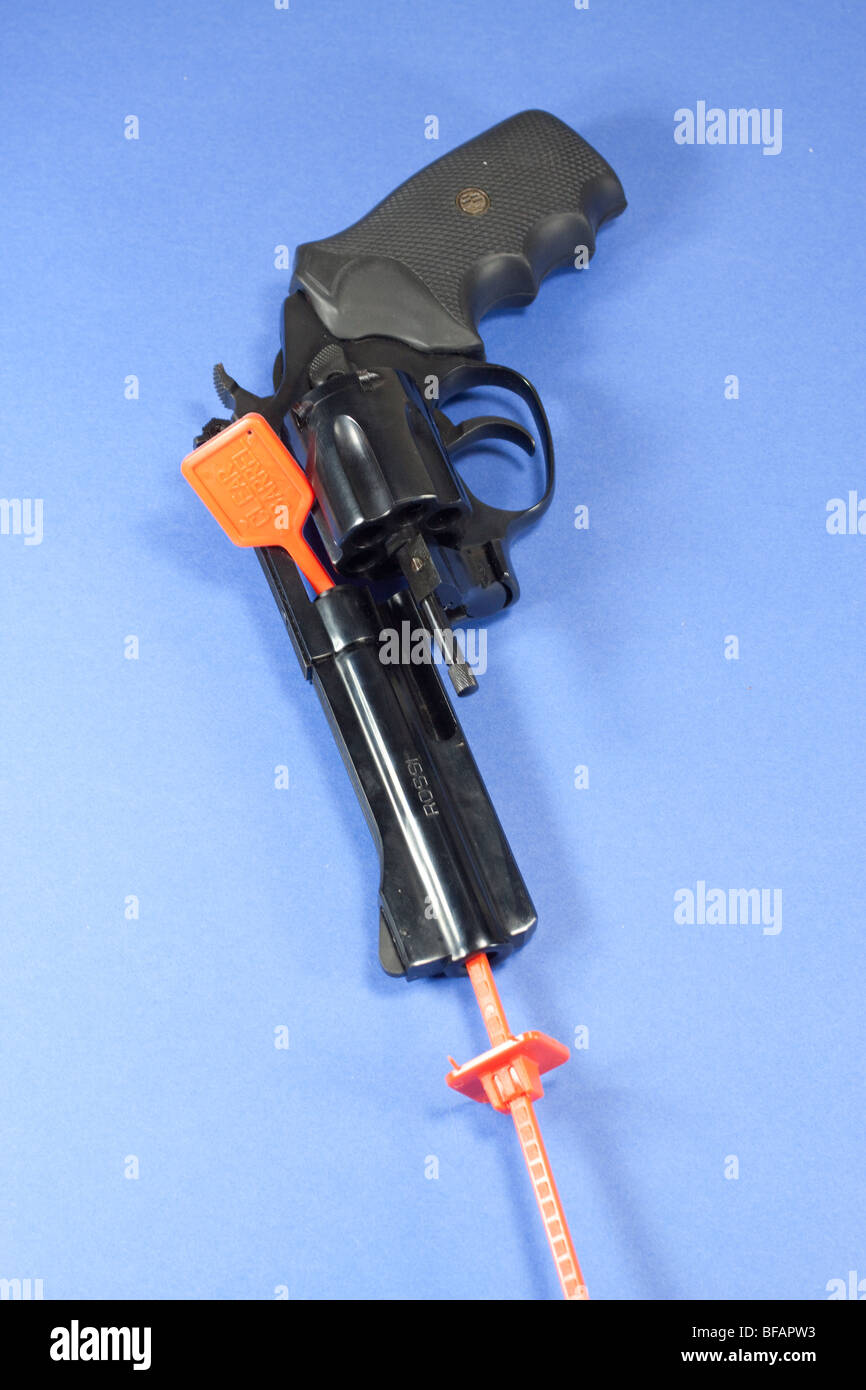 Pistole mit Fass-Lock. Sichtlich leicht zu sehen, dass die Waffe sicher und kann nicht entlassen werden. .357 Magnum Revolver. Stockfoto