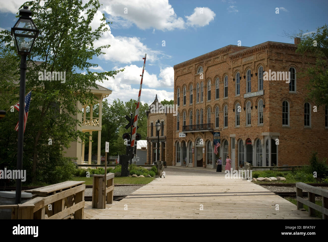 Huckleberry Railroad und Kreuzung Dorf, Flint, Michigan, Vereinigte Staaten von Amerika Stockfoto