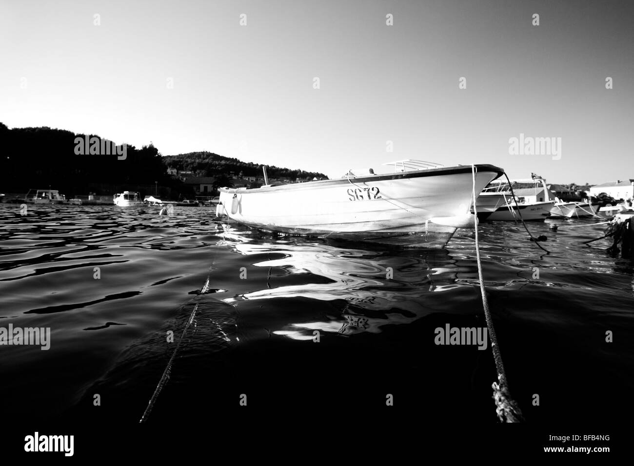 Ruderboot, gefesselt, Stari Grad, Insel Hvar, Kroatien Stockfoto