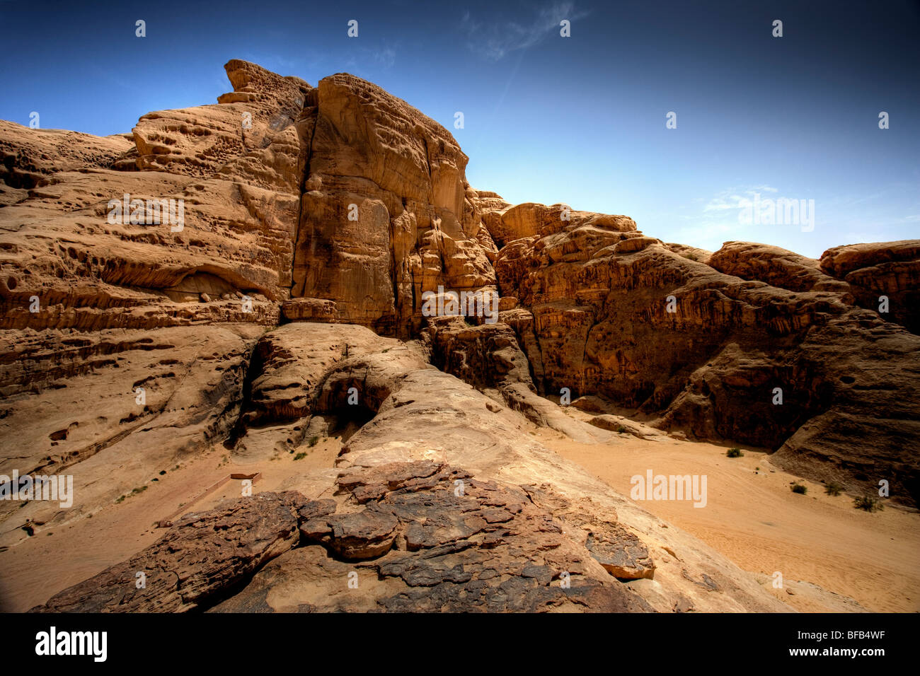 Sandstein-Denkmal, Wadi Rum, Jordanien Stockfoto