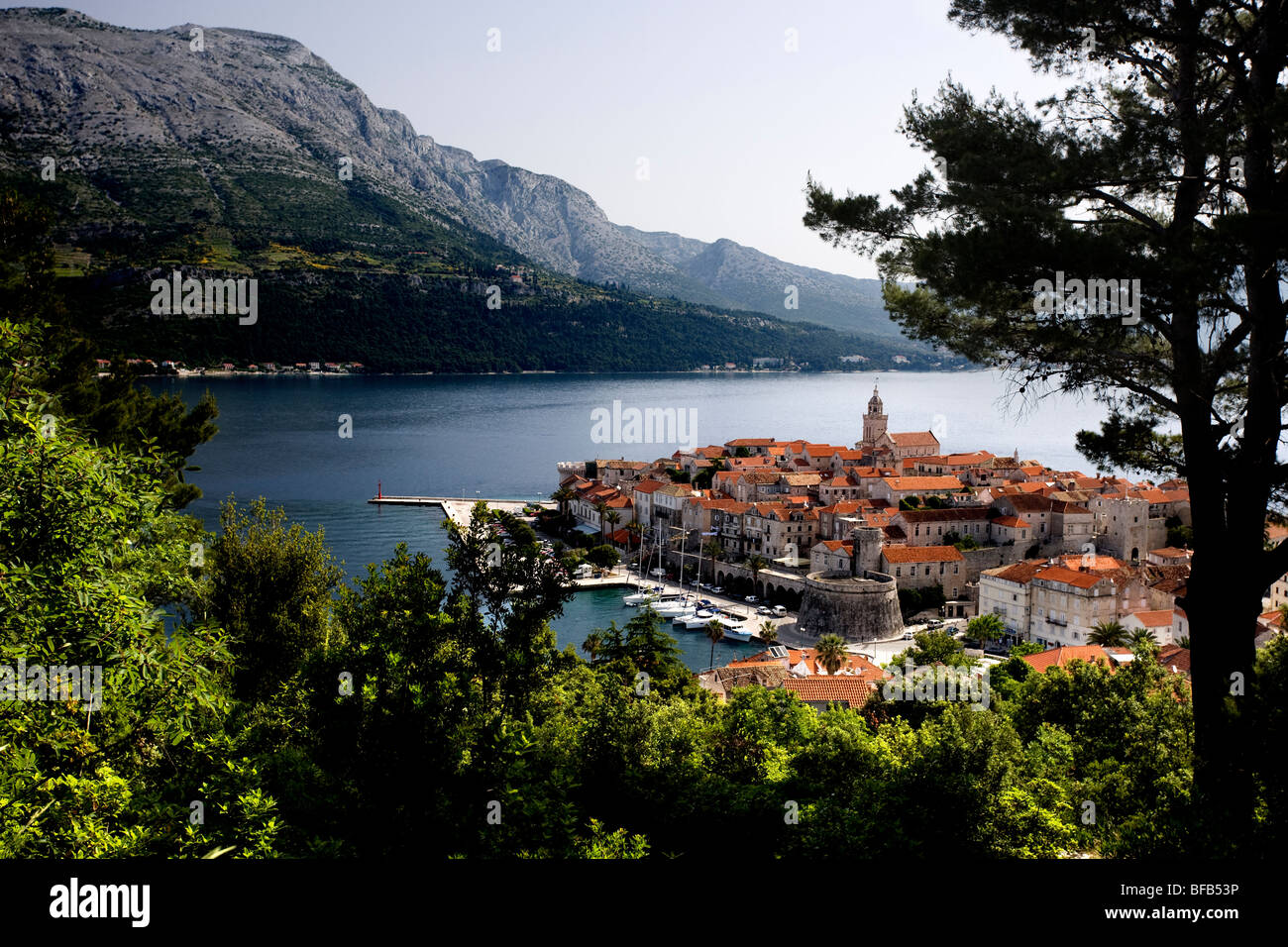 Blick über die Stadt Korcula, Insel Korcula, Kroatien Stockfoto