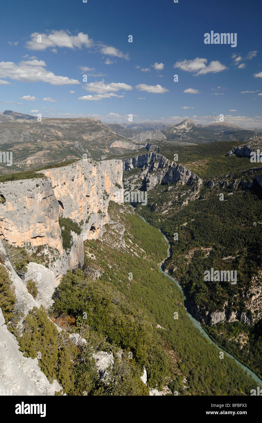 Blick über die Gorges du Verdon oder Verdon-Schlucht & Escalès Cliffs von der Route des Crêtes Alpes-de-Haute-Provence Frankreich Stockfoto