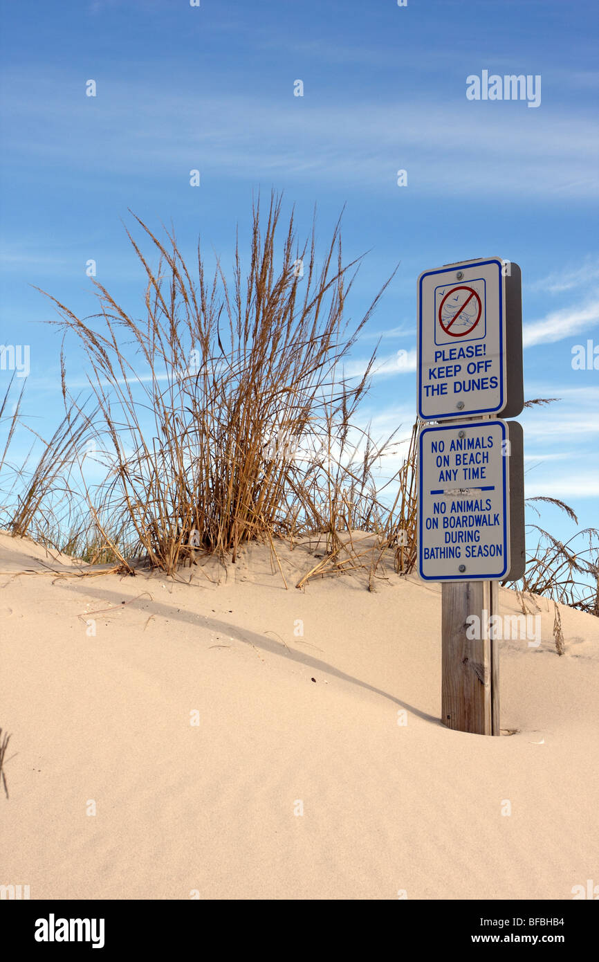 Warnzeichen zu halten off Strand Dünen Stockfoto
