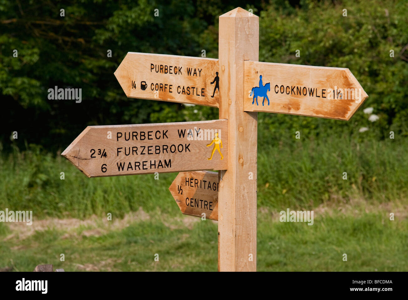 Wanderweg und Maultierweg unterzeichnen in Dorset, England Stockfoto