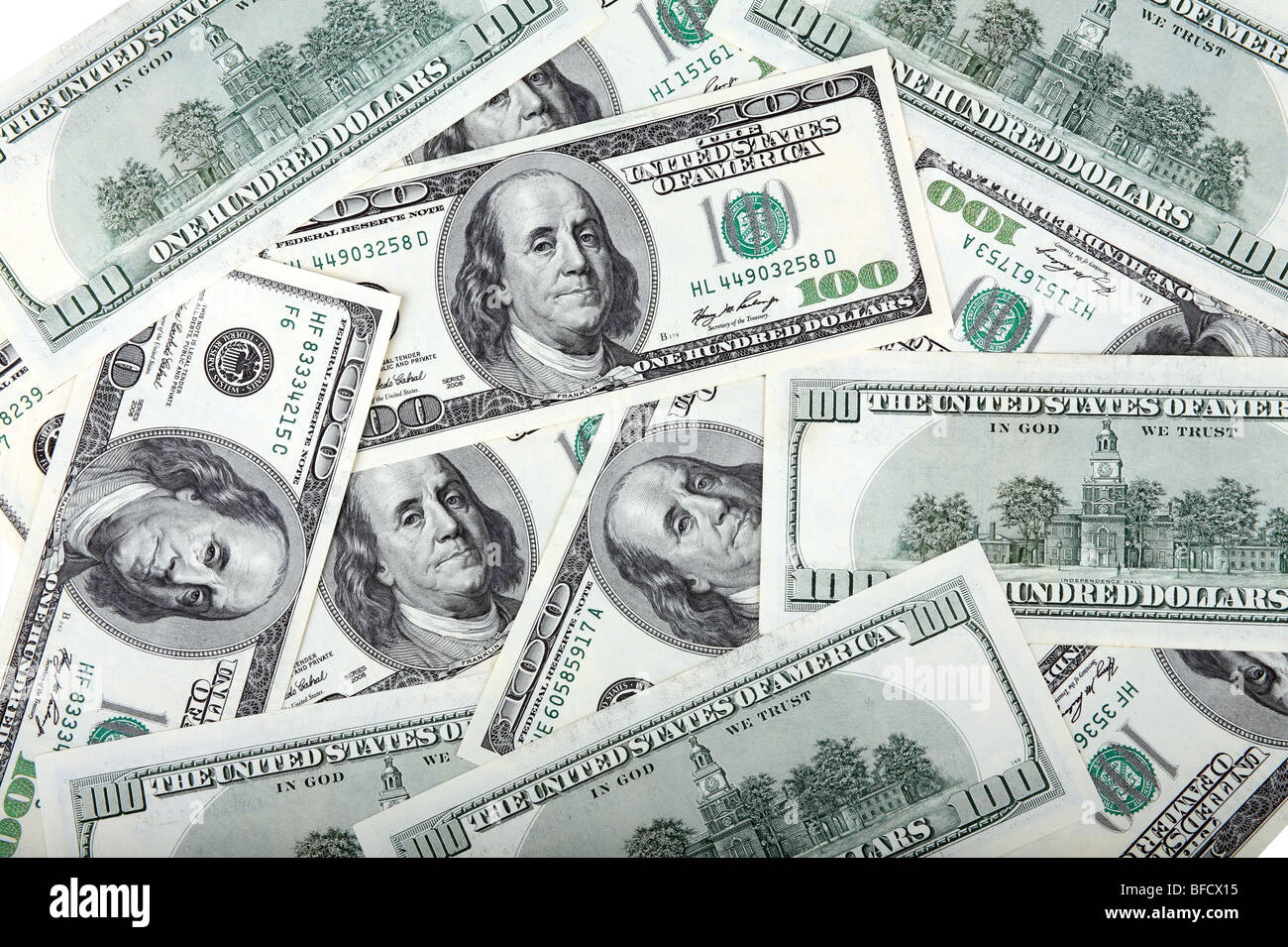 amerikanische Dollar-Banknote von Hunderten Stockfoto