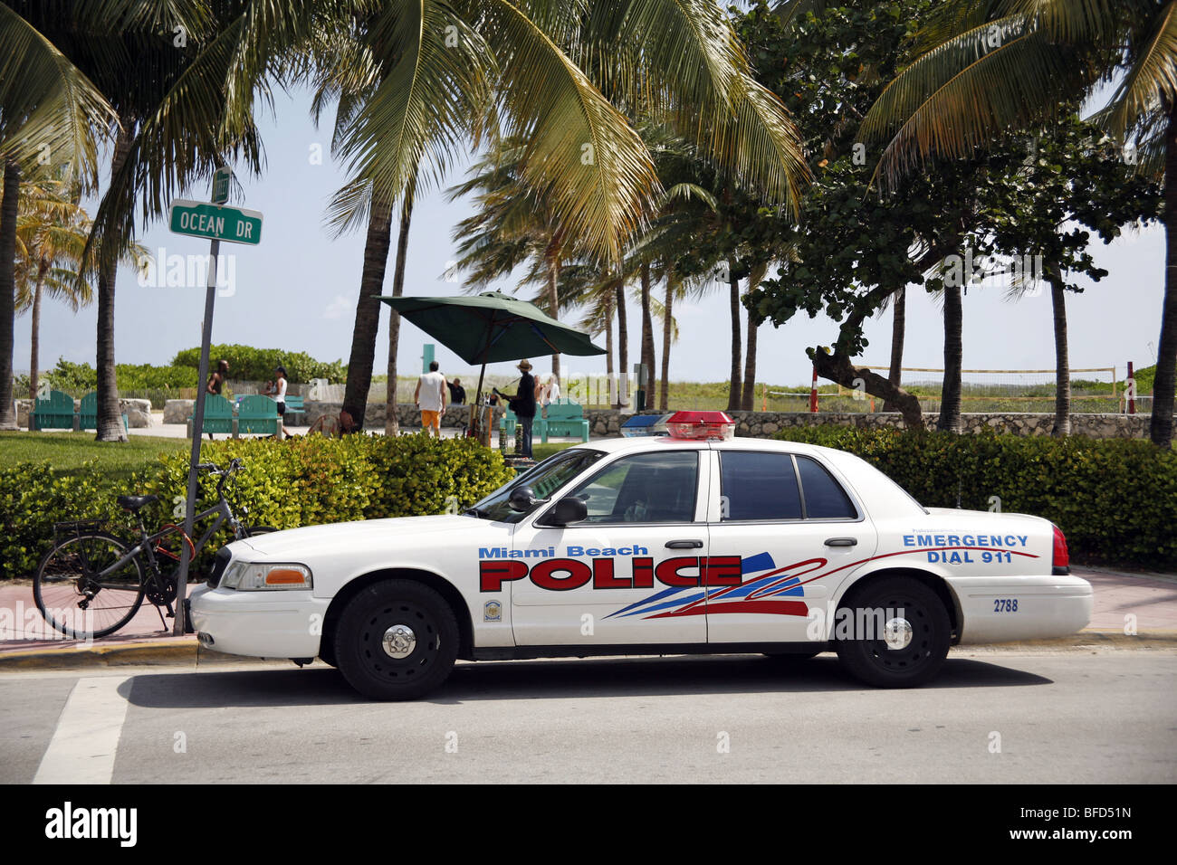 Miami Beach Police Car am Ocean Drive in South Beach in Miami Beach, Amerika Stockfoto