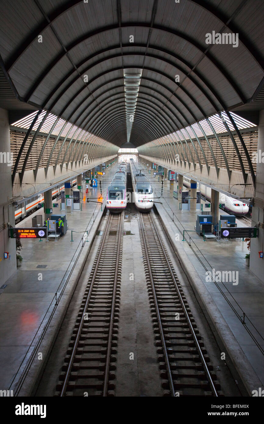 RENFE-High-Speed-Zug im Bahnhof Santa Justa in Sevilla Spanien Stockfoto