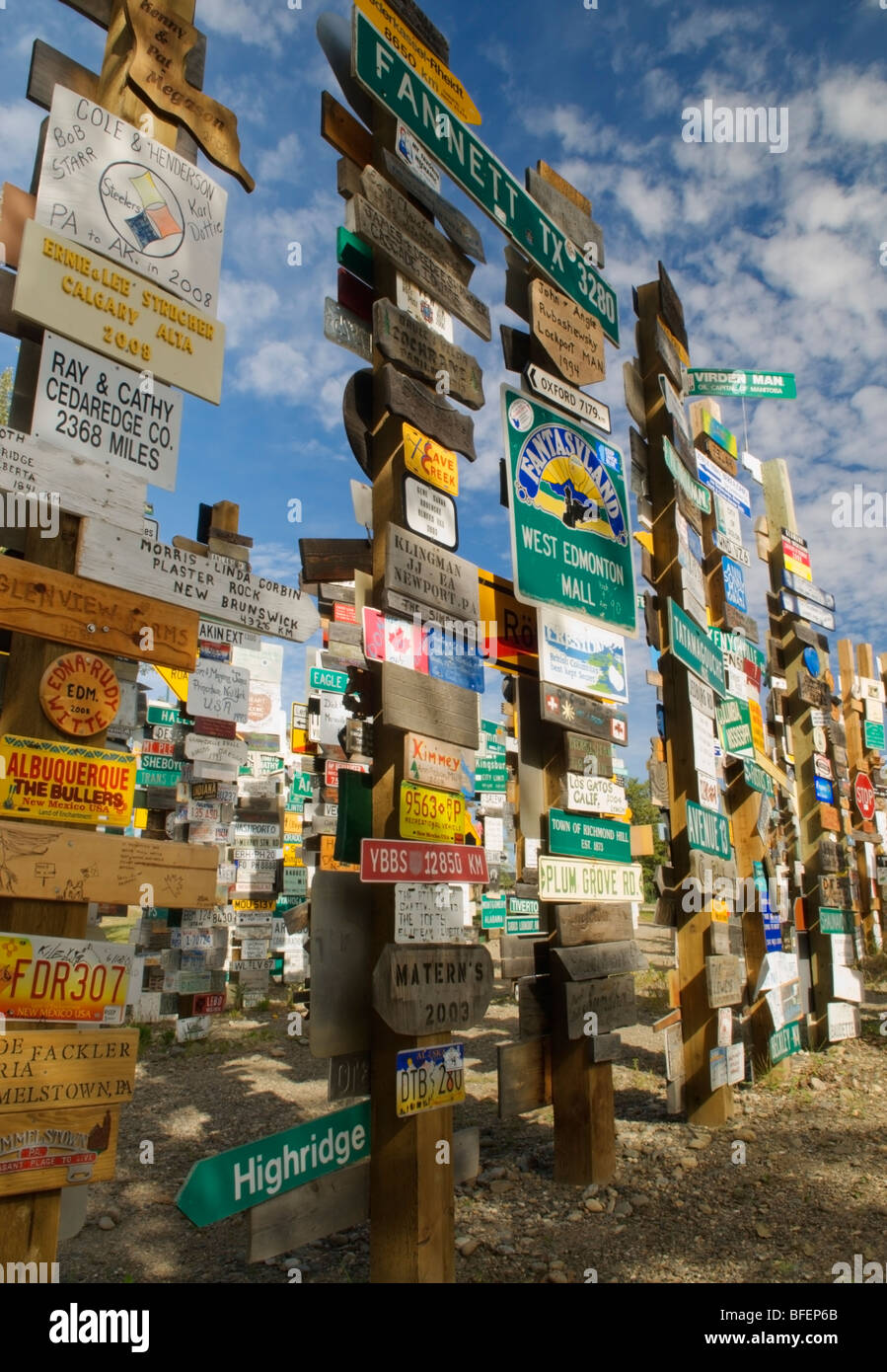 Sign Post Forest, Watson Lake, Yukon Territorium, Kanada Stockfoto